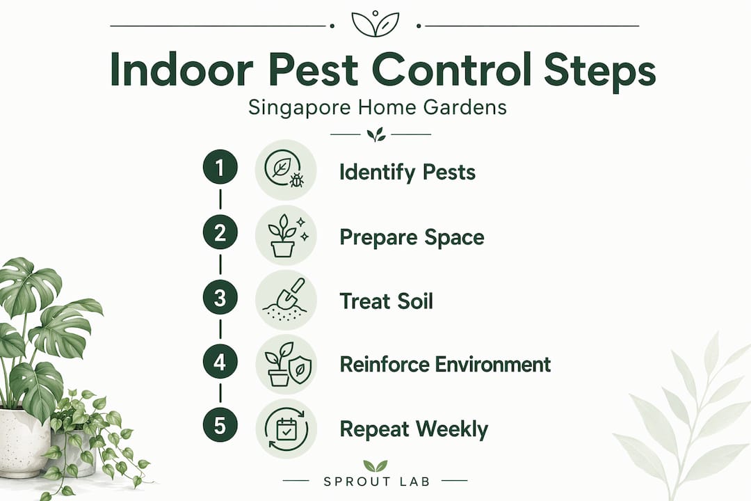 Five-step infographic for treating indoor garden pests