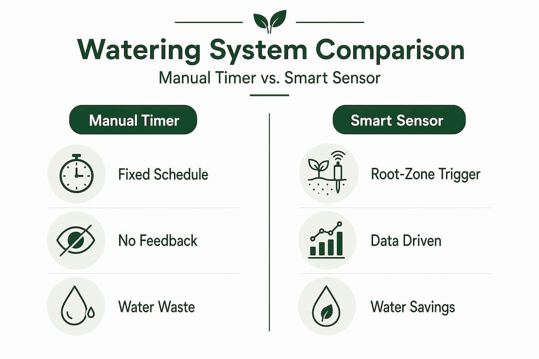 Infographic comparing manual timer and smart sensor systems