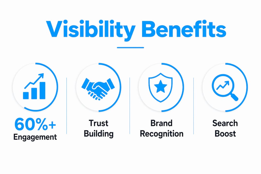 Infographic showing key social media visibility benefits