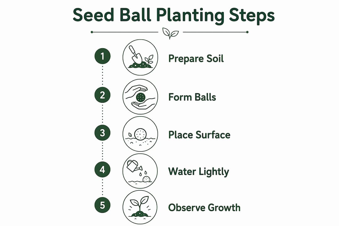 Infographic showing step-by-step seed ball planting