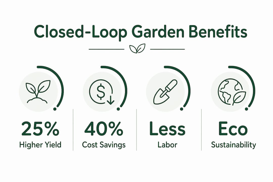 Infographic showing closed-loop garden benefits with stats