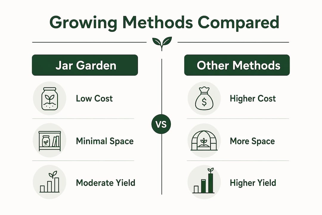 Infographic comparing jar garden with other small-space growing methods