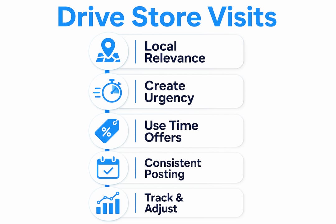 Infographic illustrating steps to increase store visits through social media