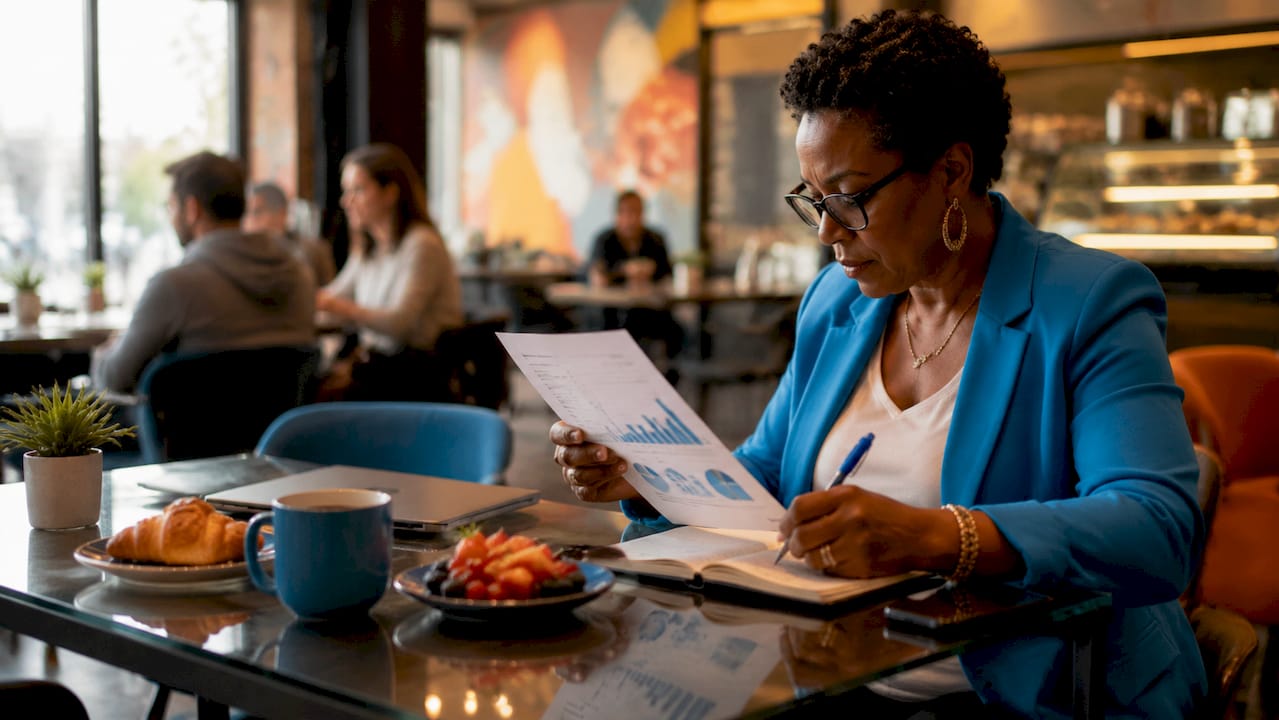 Marketing analyst reviewing follower growth report