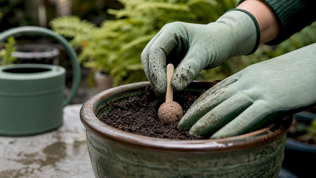 Close-up of hands planting garden pop