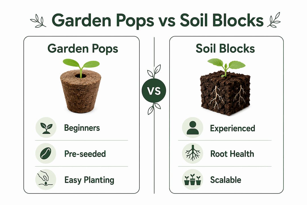 Infographic comparing garden pops and soil blocks