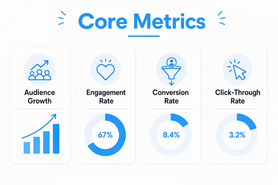 Infographic showing core social media growth metrics