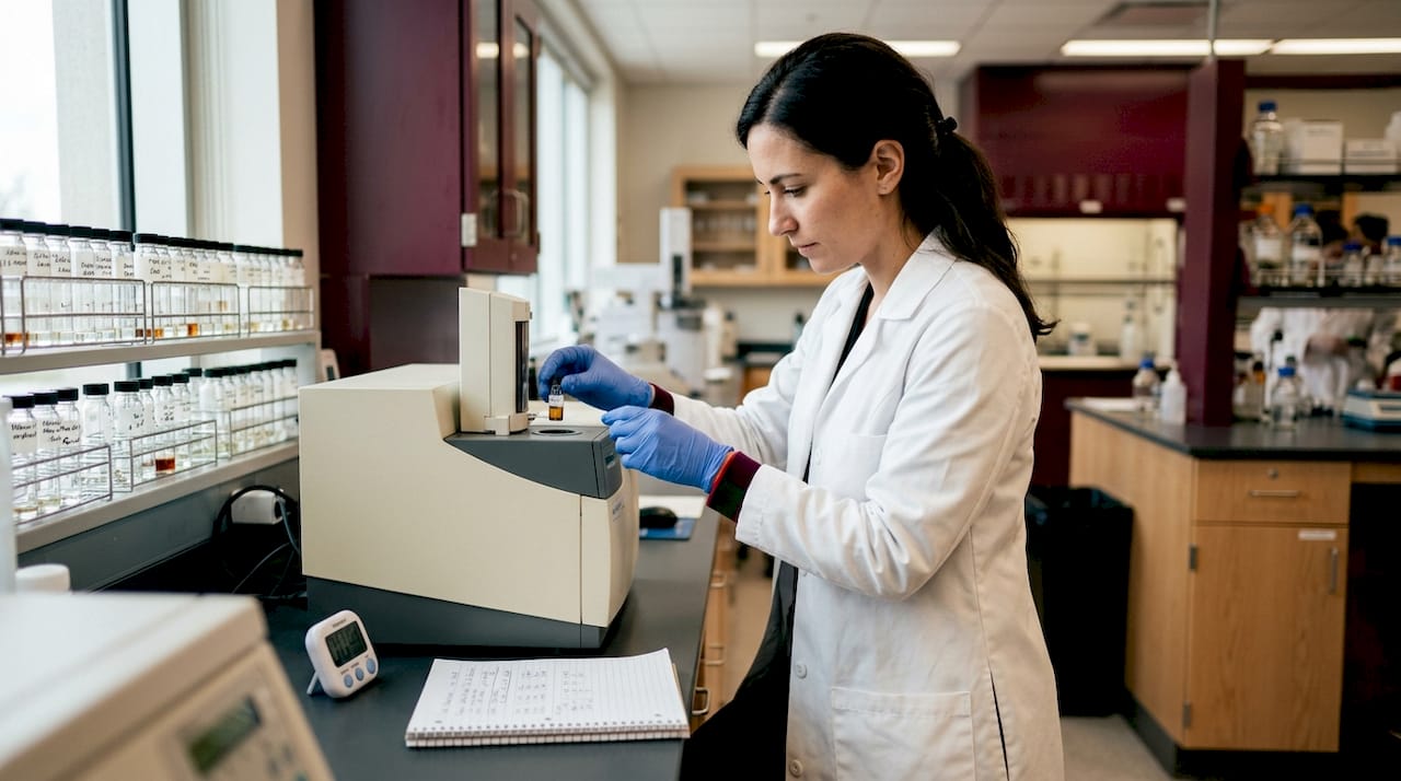 Hands loading sample into flavor analysis machine