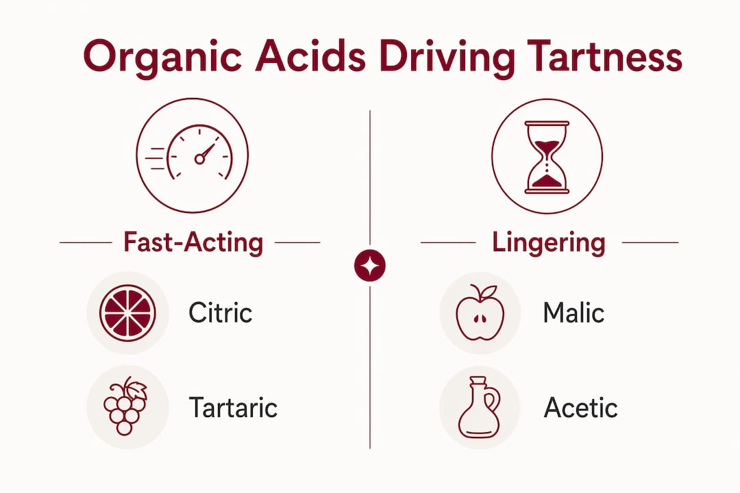 Infographic comparing types of organic acids in tart flavor