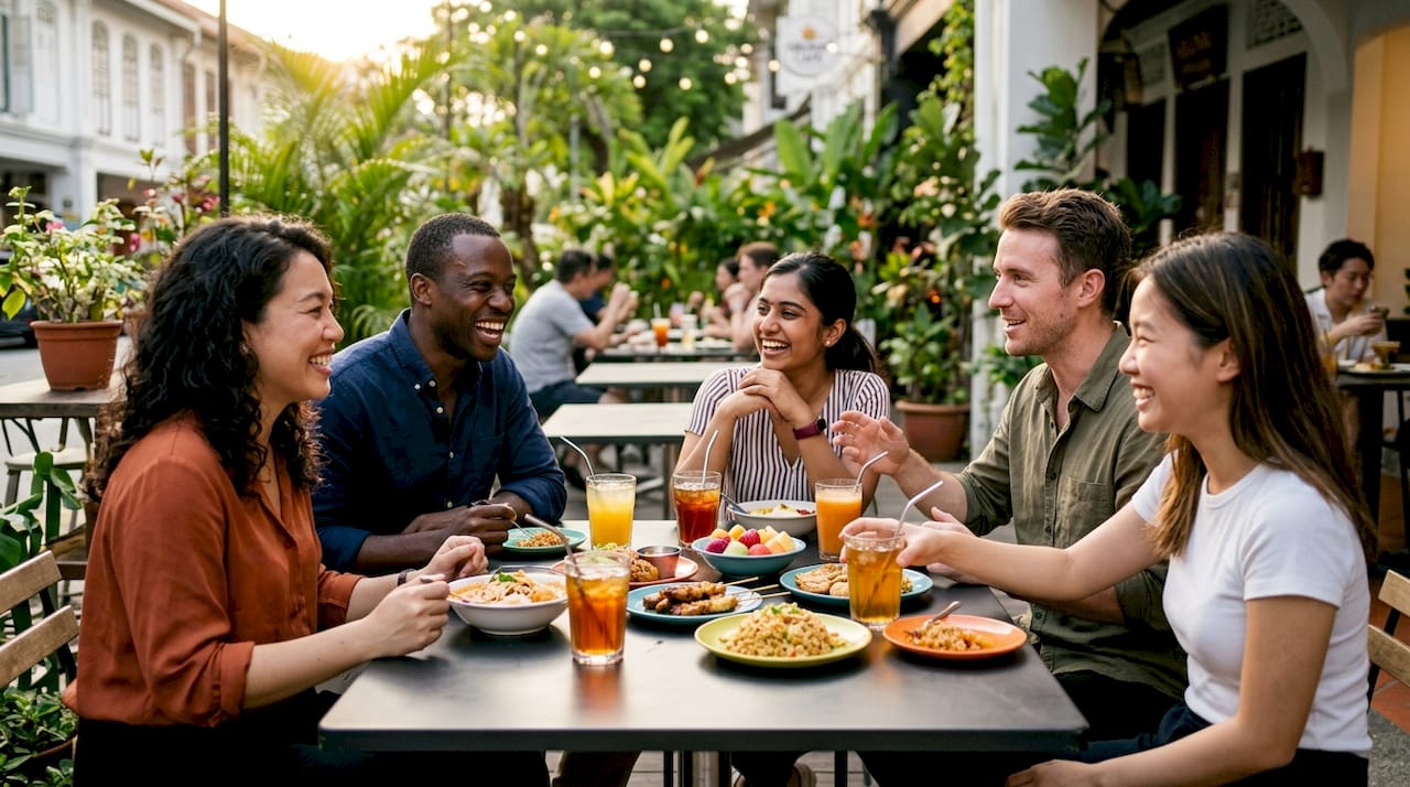Group choosing low sugar drinks at lunch table