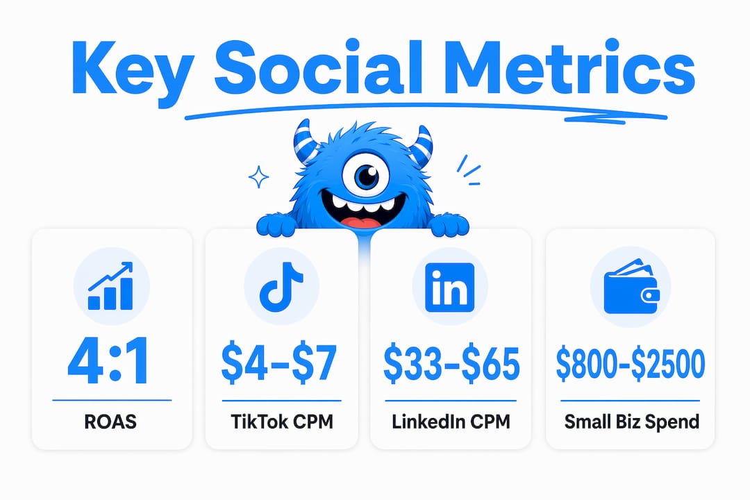 Infographic showing key social media ad spend metrics