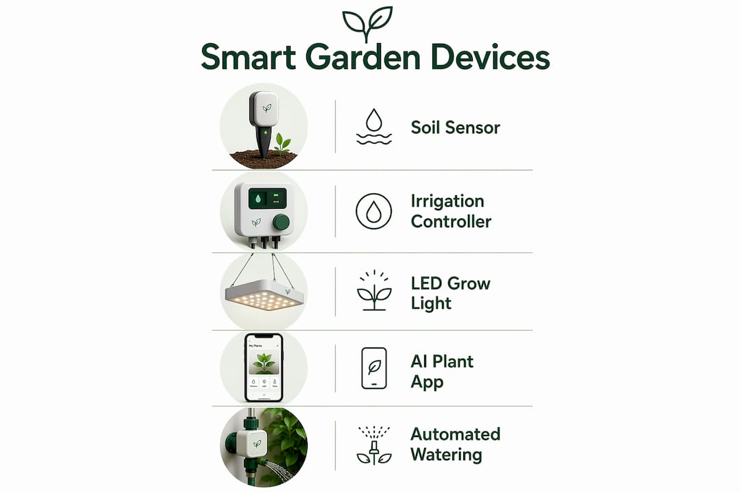 Infographic of smart garden devices with step labels