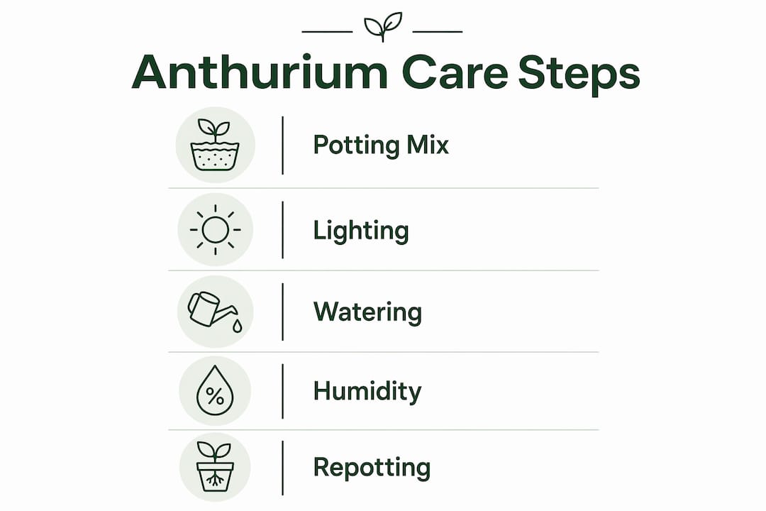 Step-by-step infographic on anthurium indoor care