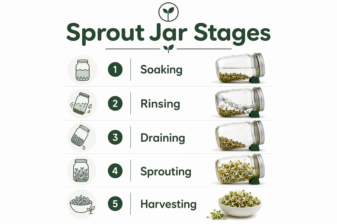 Infographic showing sprout jar growth stages
