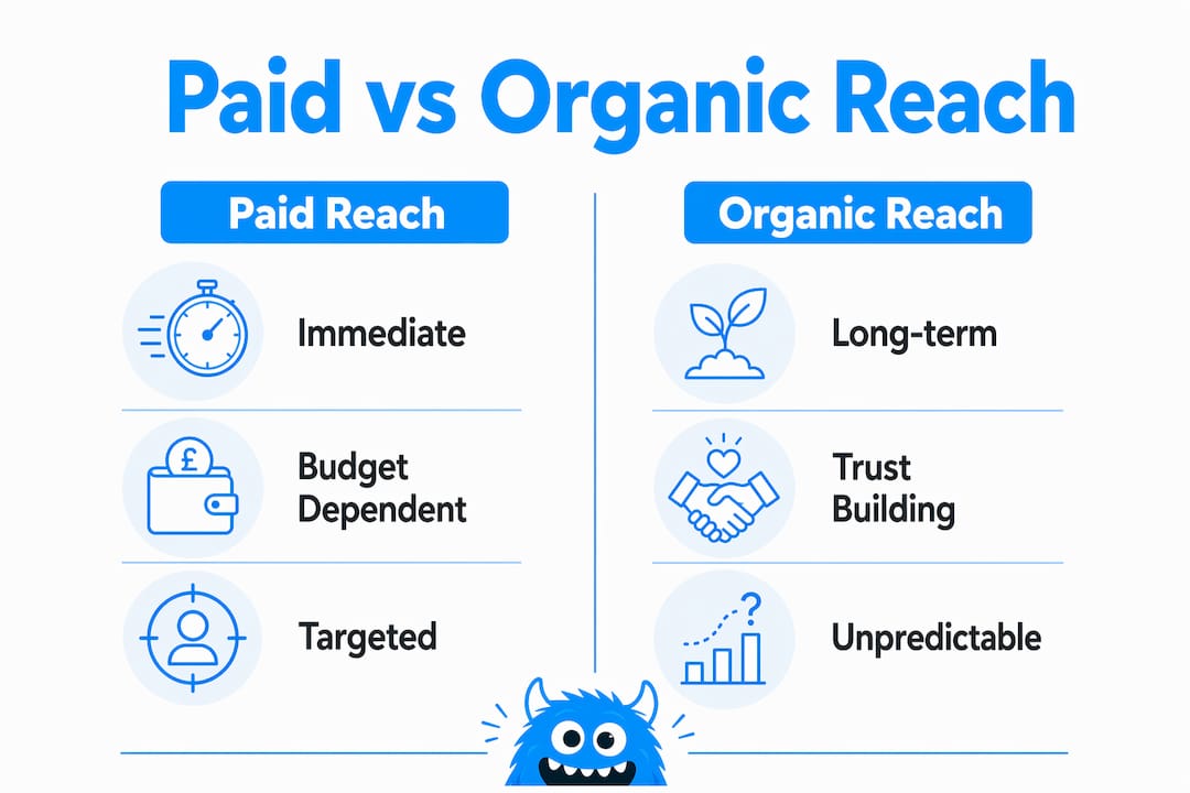 Infographic comparing paid and organic social media reach