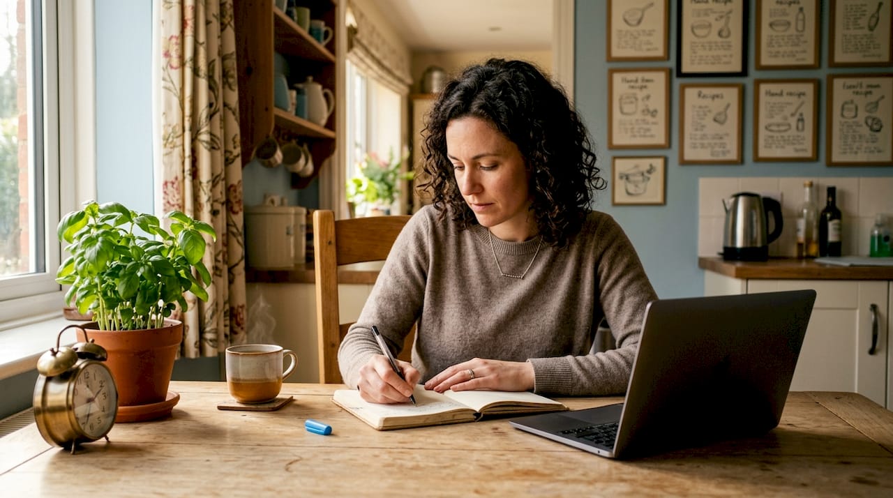Small business owner optimizing profile in home office