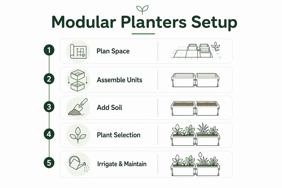 Infographic outlining steps to set up modular planters