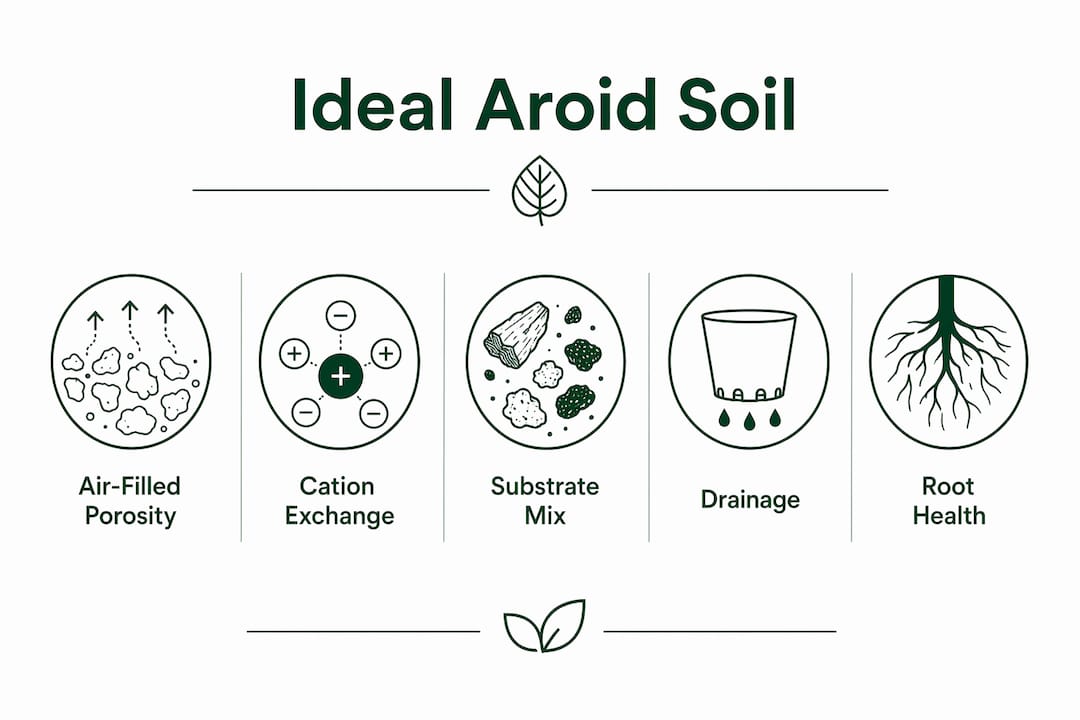 Infographic ranking ideal conditions for aroid soil substrate