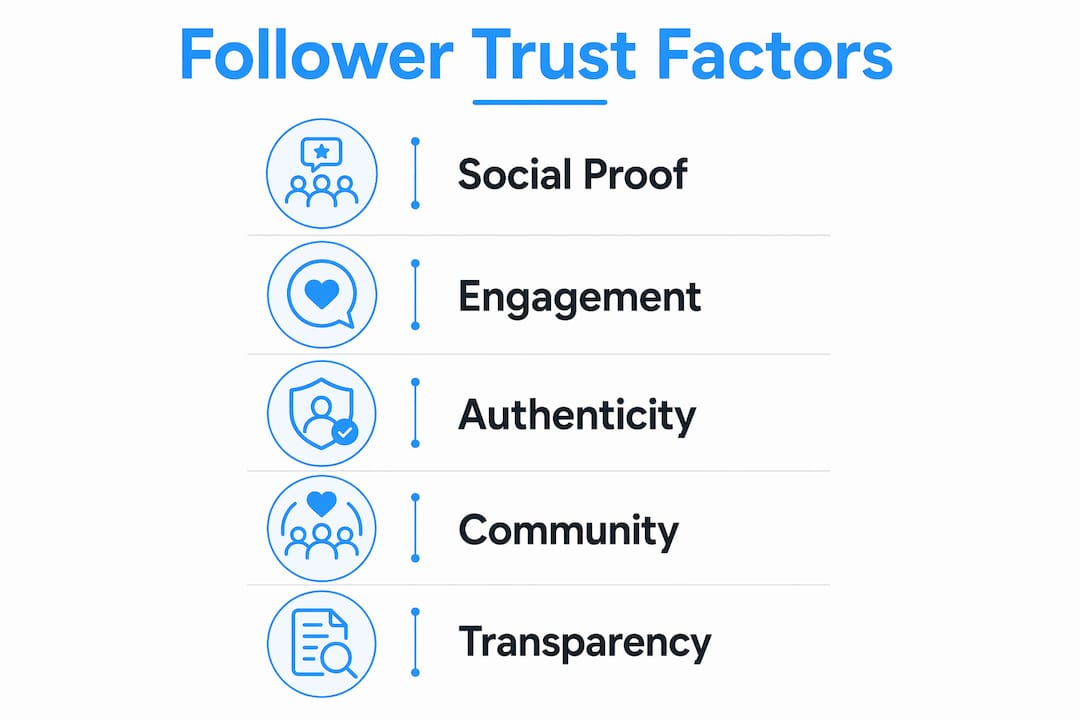 Infographic illustrating five key factors influencing follower trust