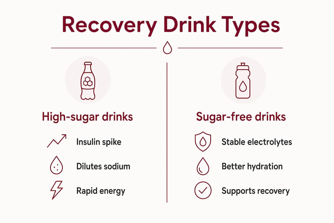 Infographic comparing sugar-free and high-sugar recovery drinks