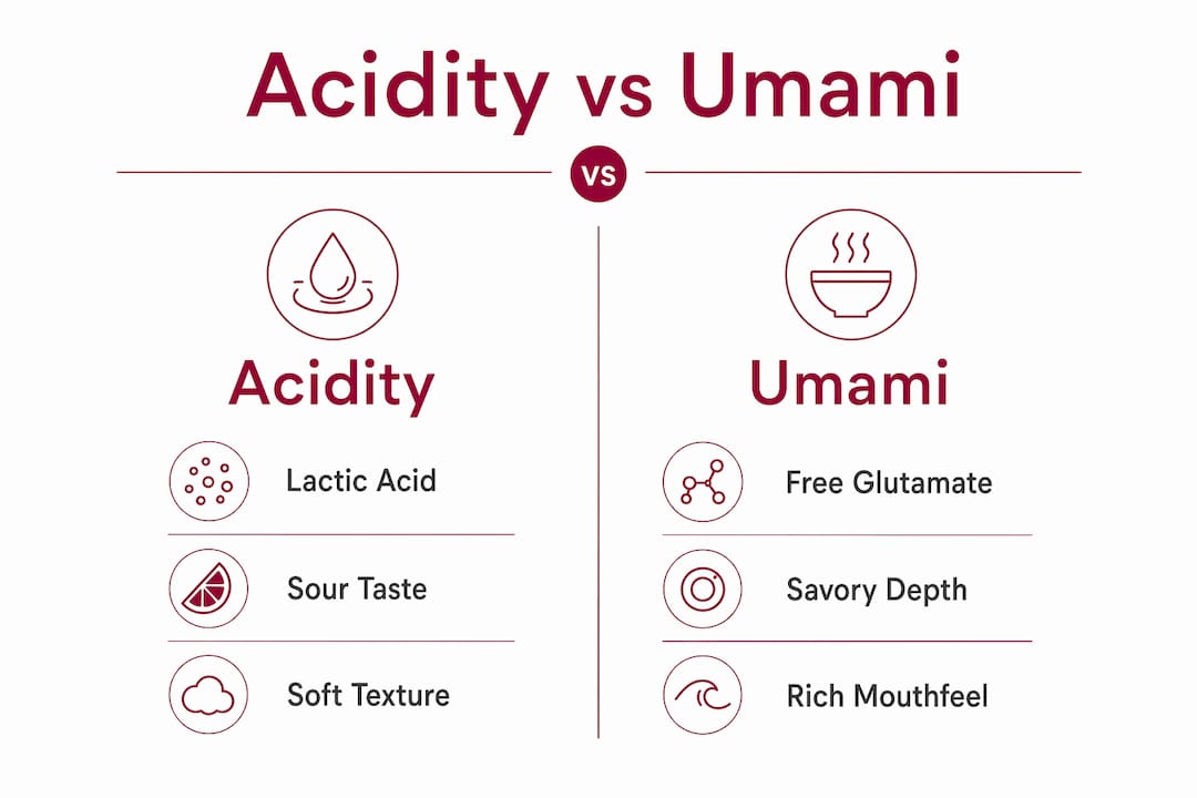 Infographic comparing acidity and umami in fermented foods