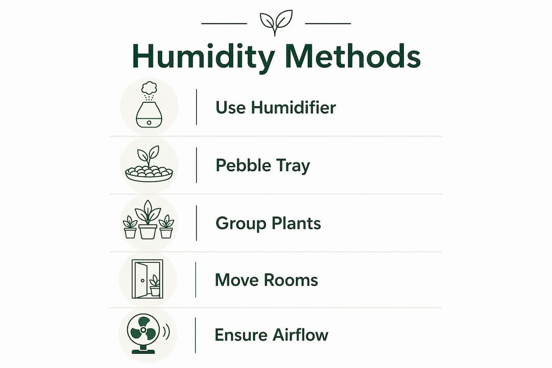 Infographic showing methods to increase humidity for aroids