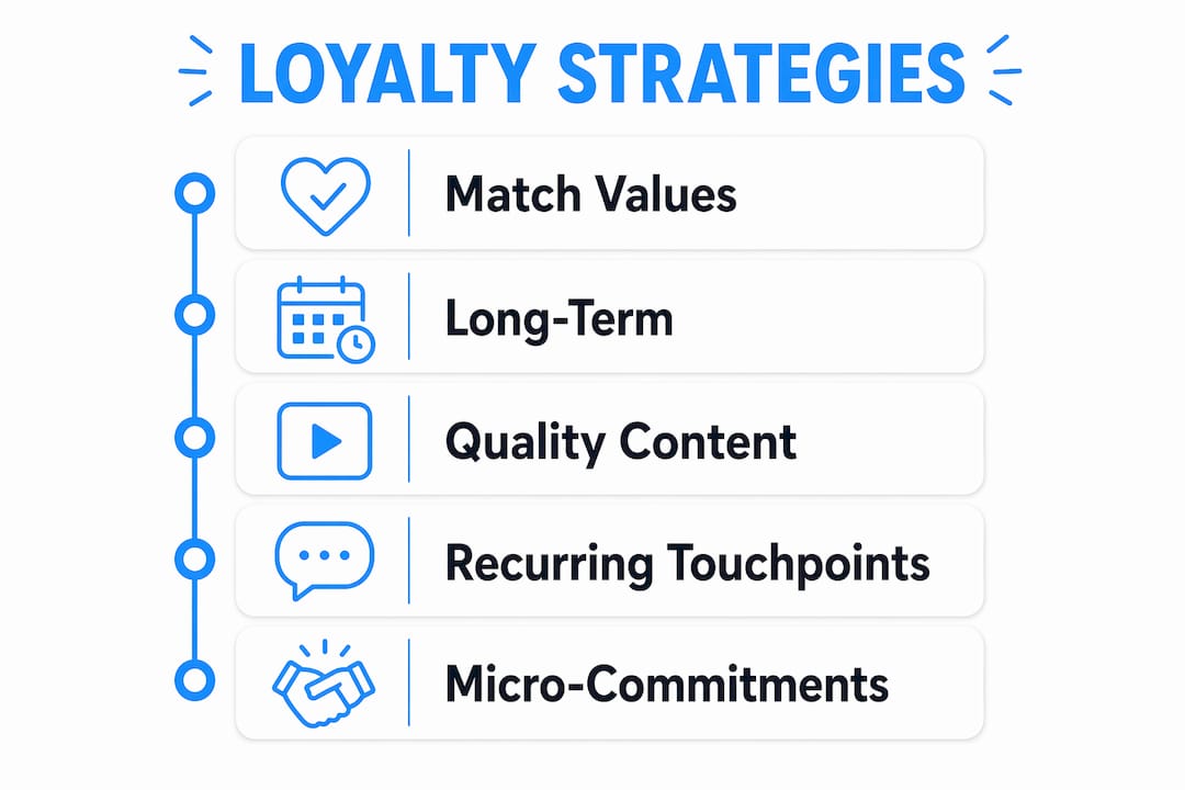 Infographic of key influencer loyalty strategies in vertical flow