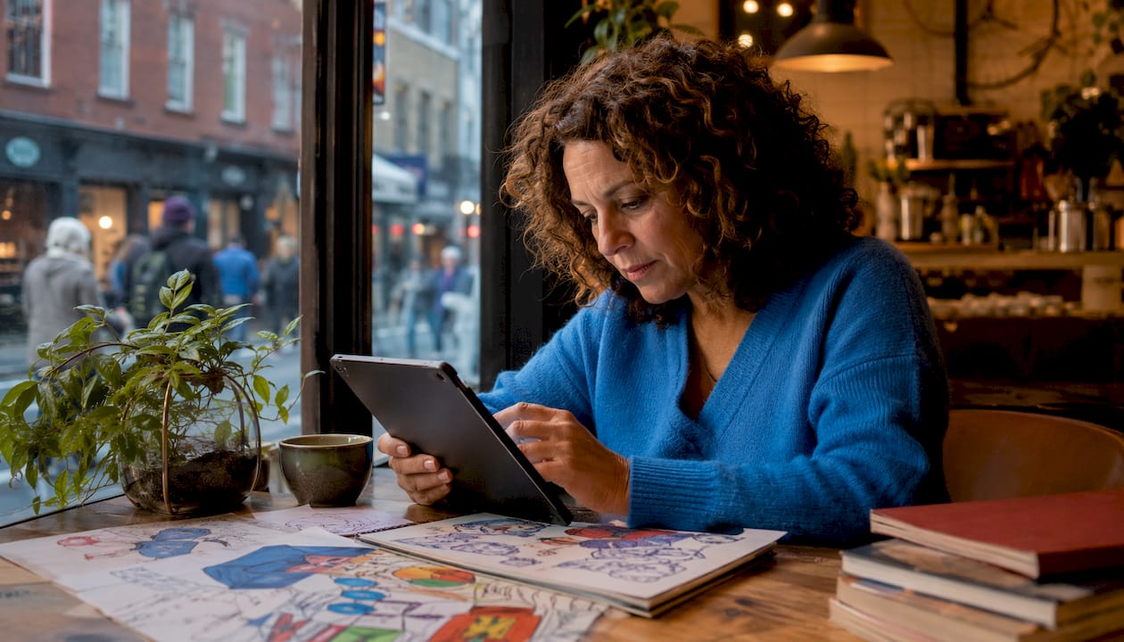 Woman planning social media platforms at home office