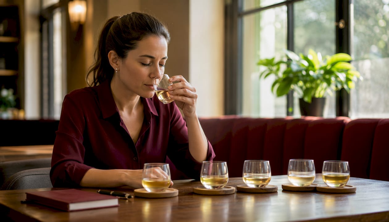 Woman conducting structured beverage tasting