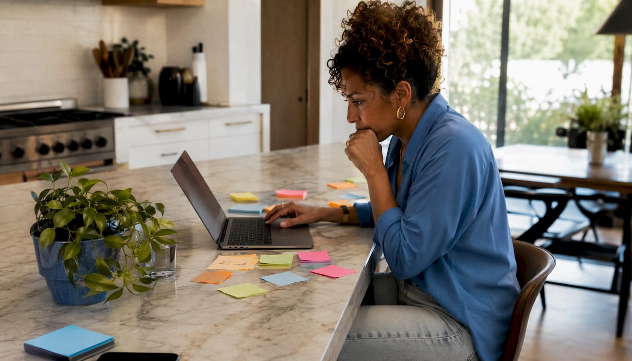 Woman auditing influencer comments on laptop