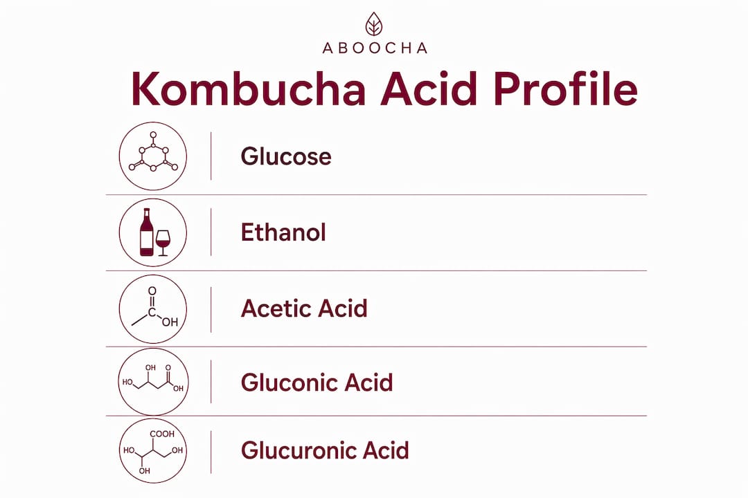 Infographic outlining kombucha organic acid production steps