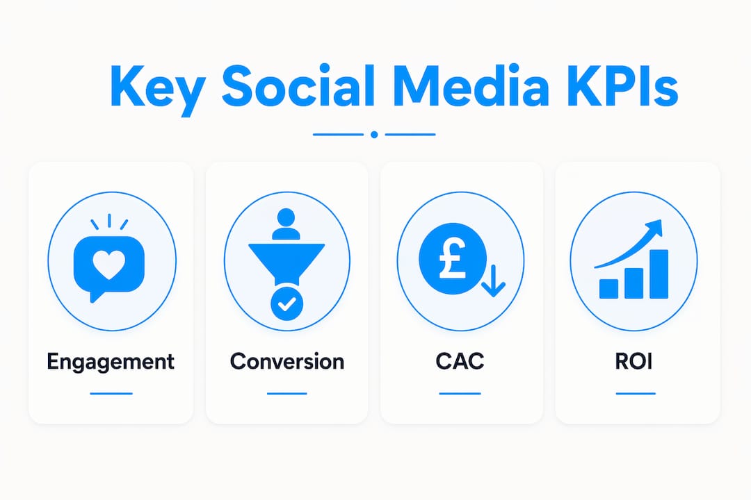 Infographic showing key social media KPIs for UK businesses