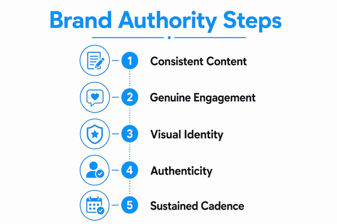 Infographic showing steps to build brand authority on social media