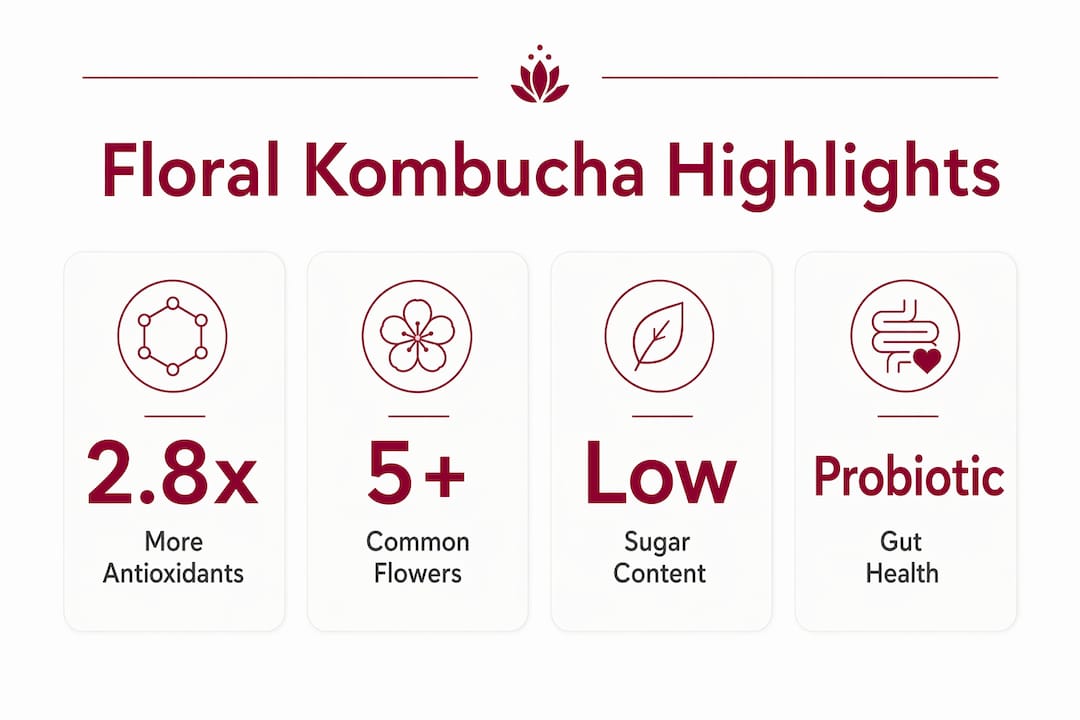Infographic highlighting floral kombucha benefits and ingredients