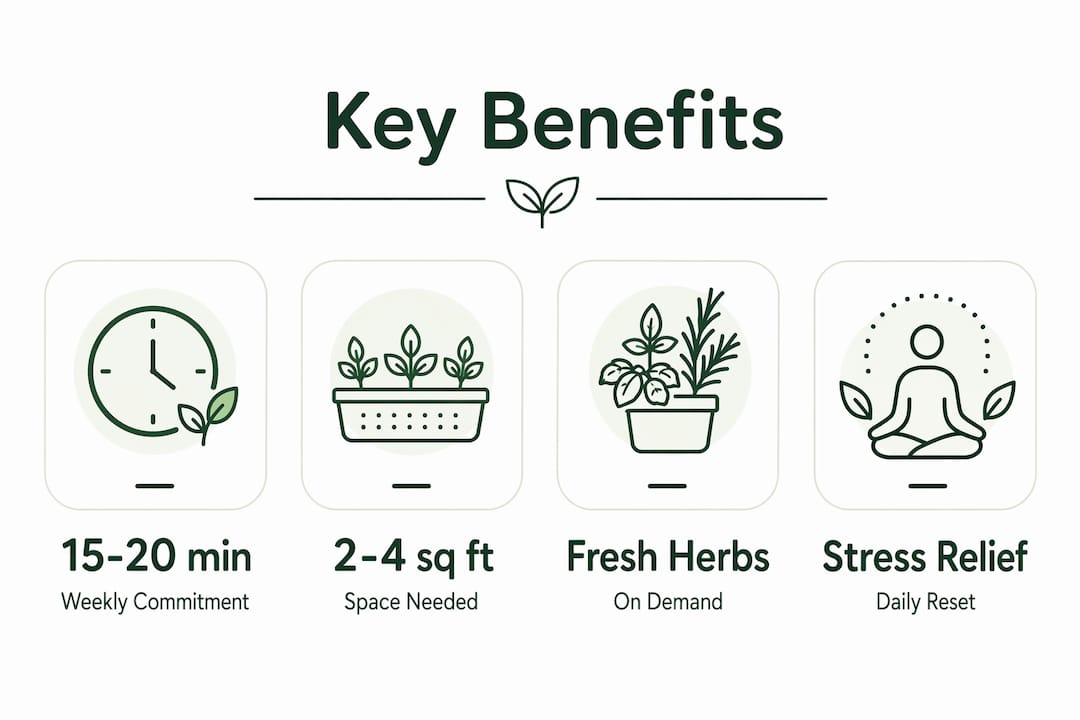 Infographic showing key benefits of compact gardens