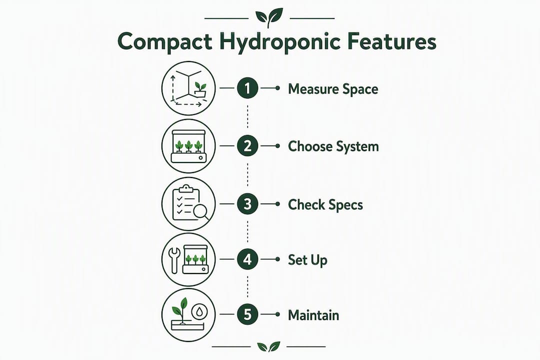 Infographic showing key steps for compact hydroponic systems