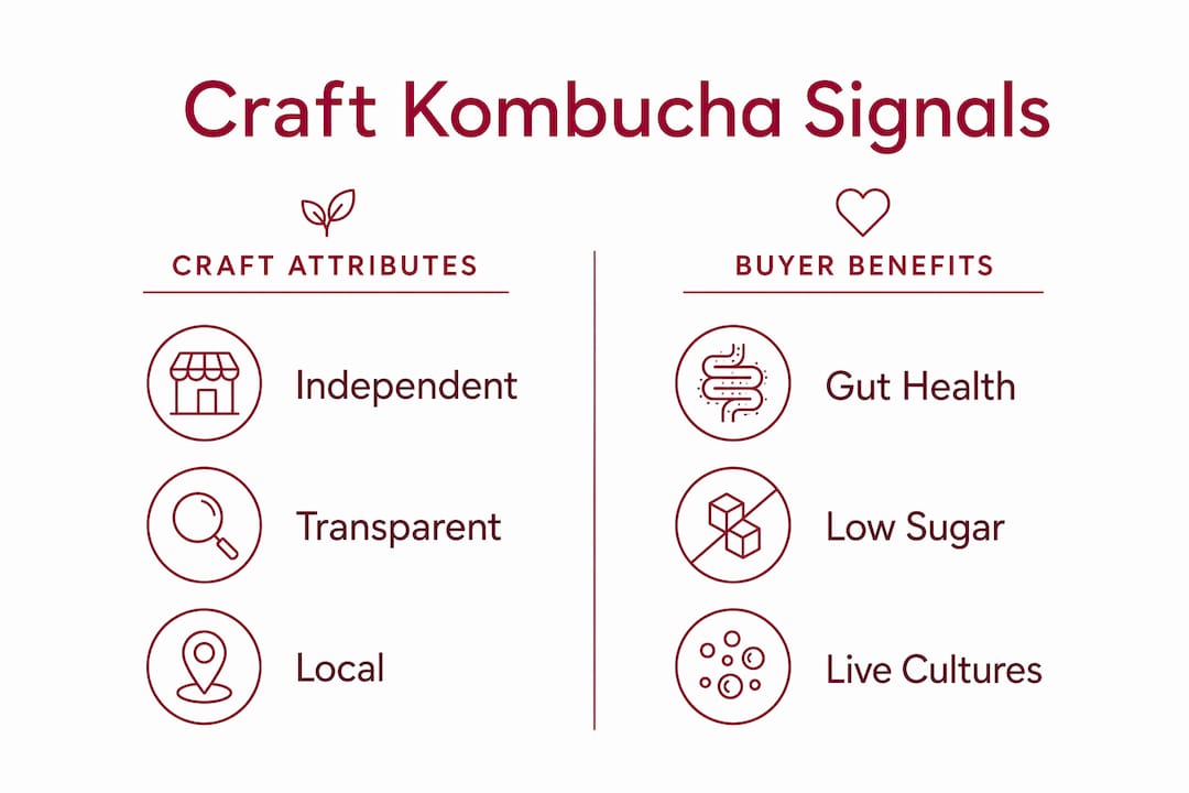 Infographic comparing craft kombucha attributes and buyer benefits