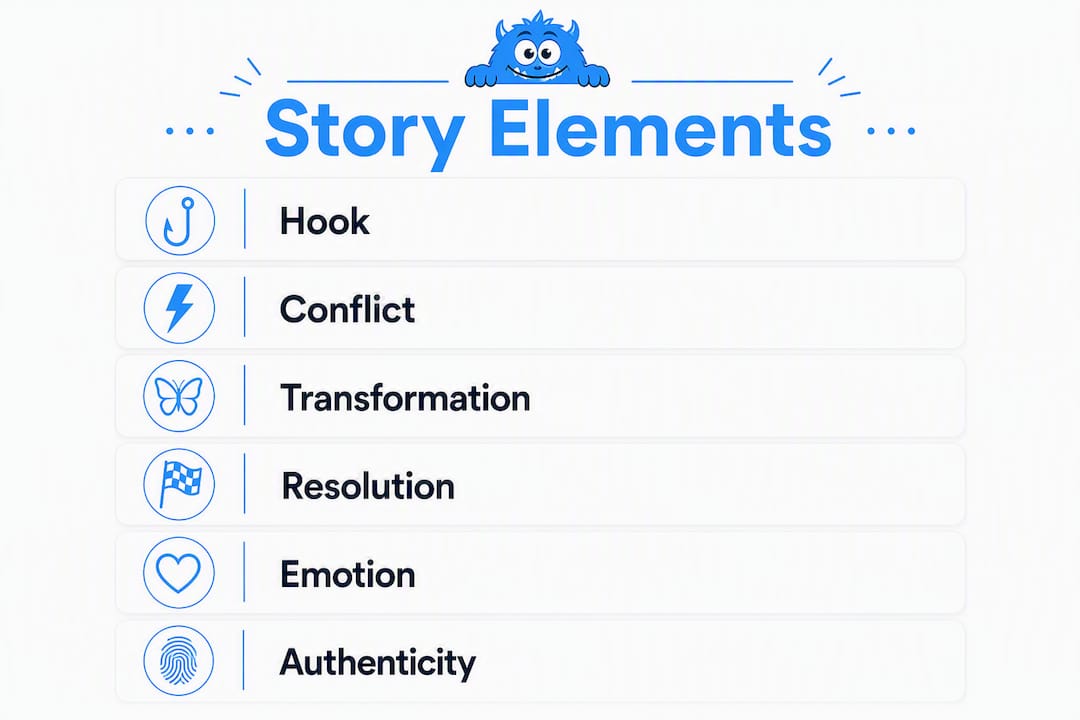 Infographic showing six engaging storytelling building blocks