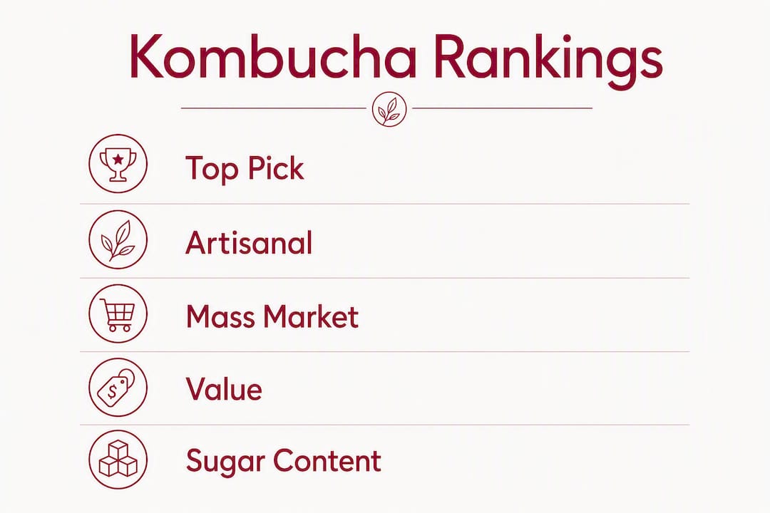 Infographic showing kombucha rankings and characteristics