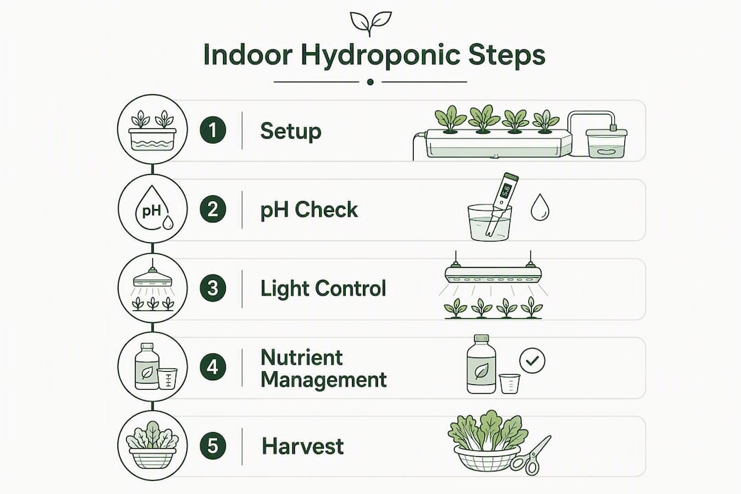 Step-by-step infographic for indoor hydroponic tropical gardening
