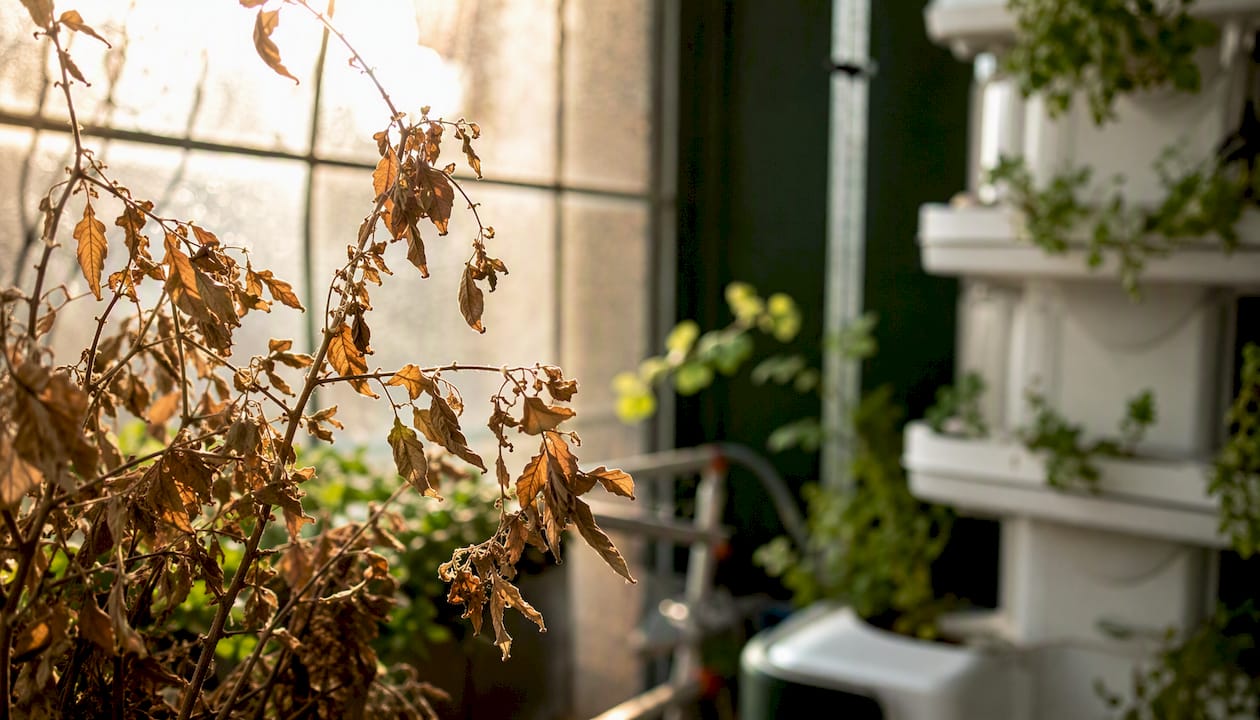 Dry healthy leaves on container plant