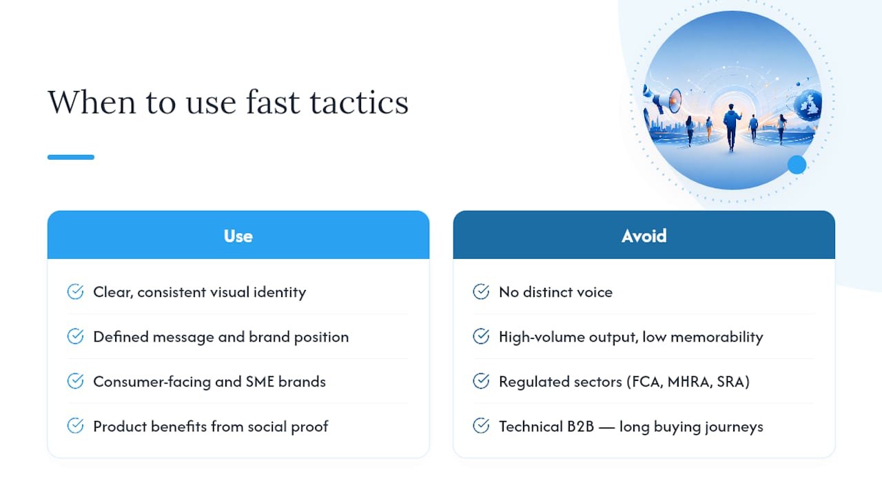 Why fast tactics are not always the right call — overview diagram