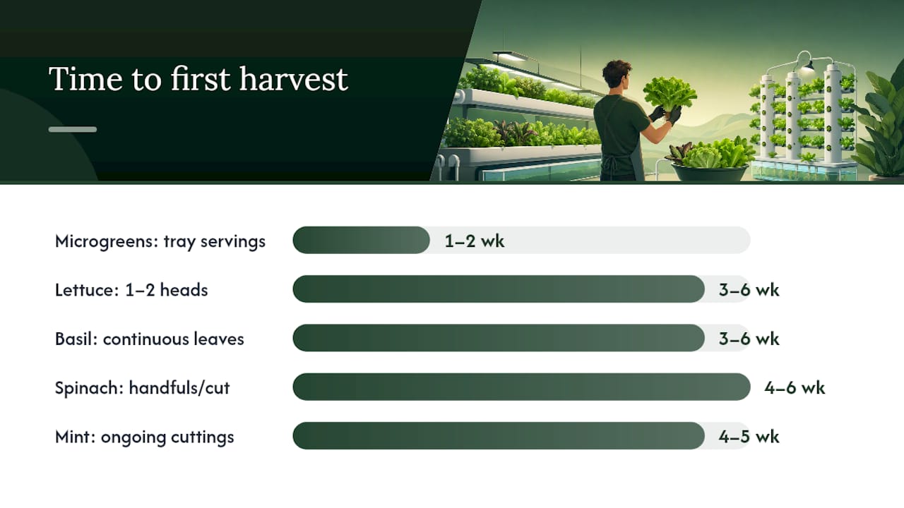 Chart comparing hydroponic crop harvest times and yields
