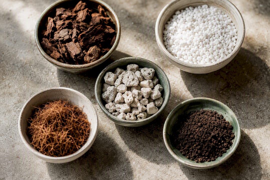 Chunky aroid potting mix ingredient assortment