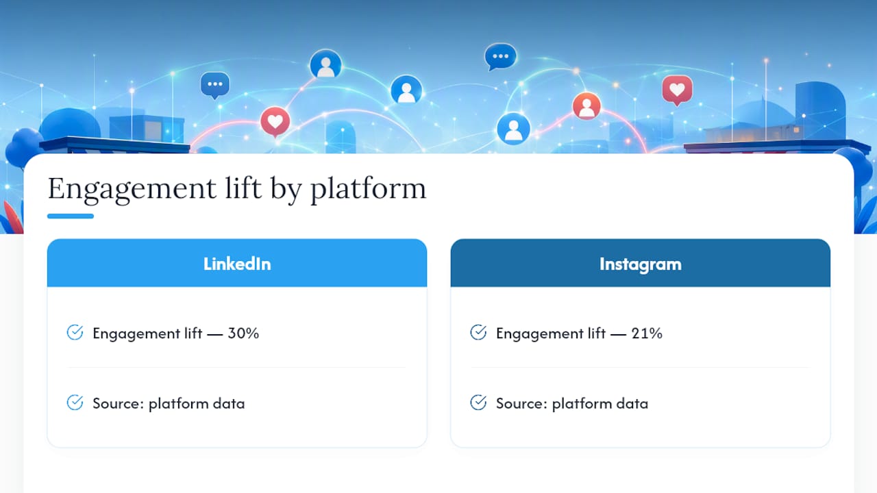 Diagram showing engagement lift percentages from comment replies on LinkedIn and Instagram