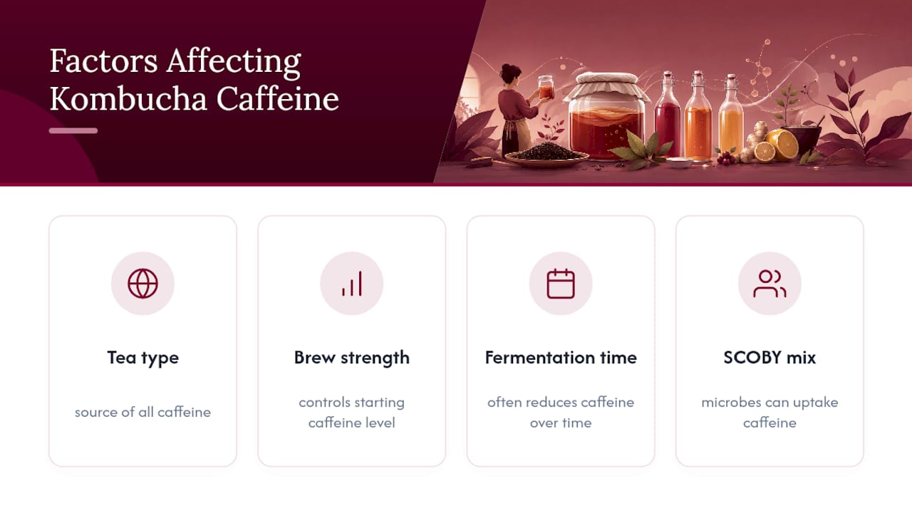 Diagram of factors affecting caffeine content in kombucha