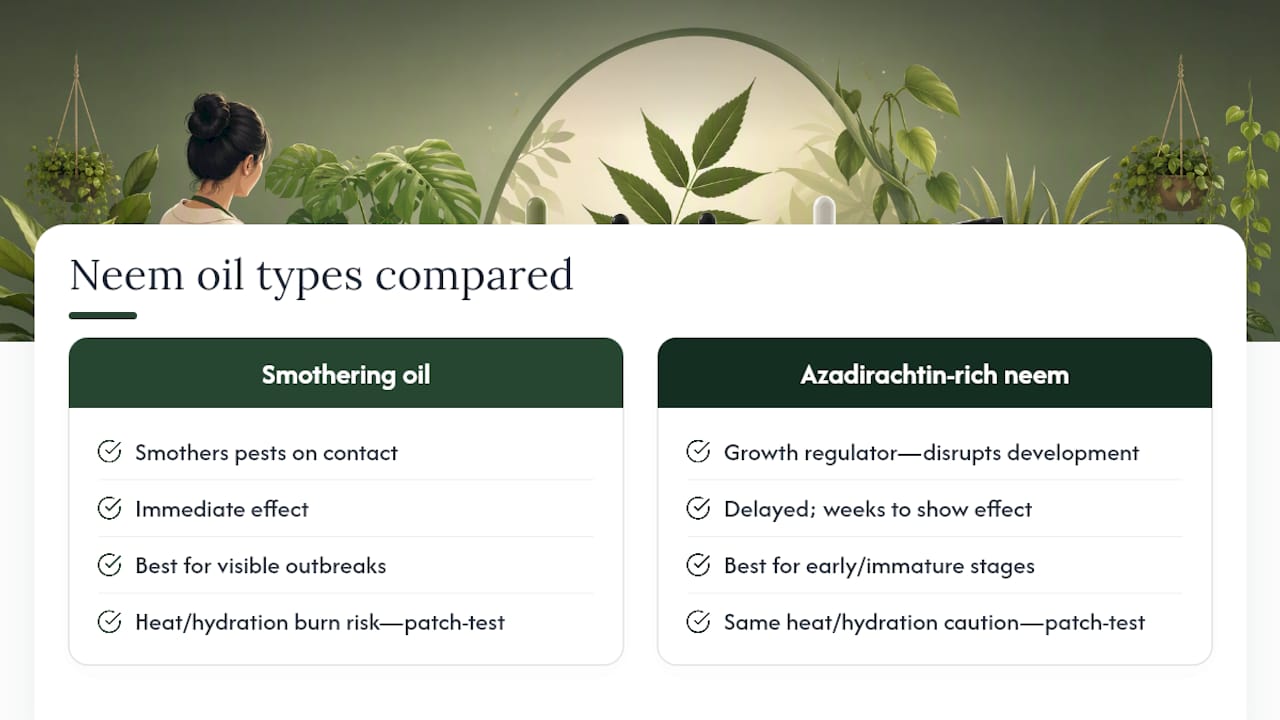 Diagram comparing neem oil types and effects