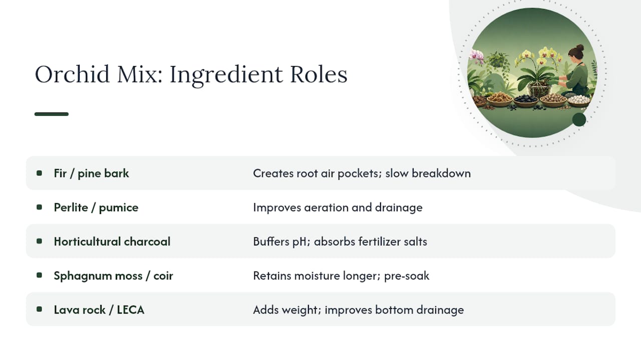 Functions of orchid potting mix ingredients