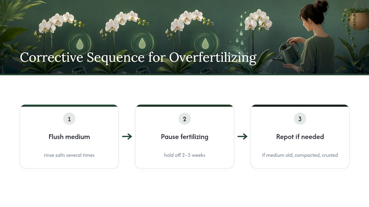 Three-step orchid fertilizer flush process