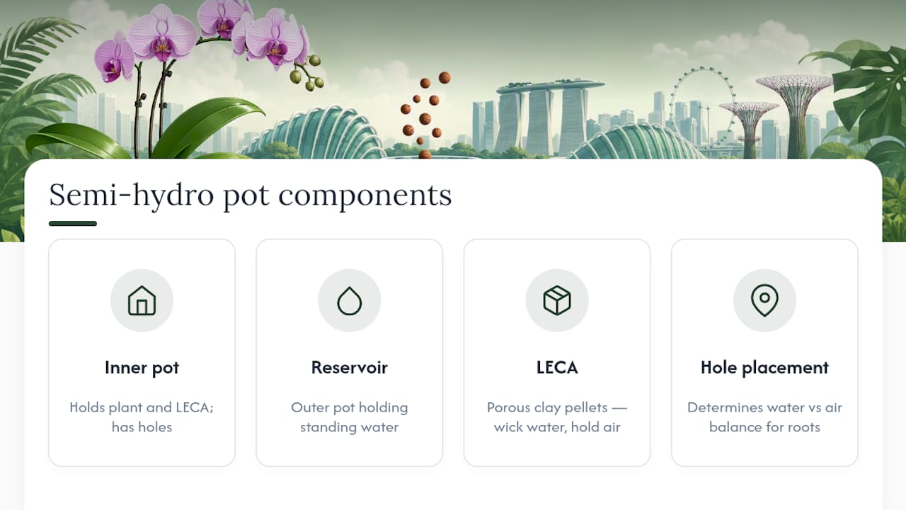 Semi-hydro orchid pot and waterline structure